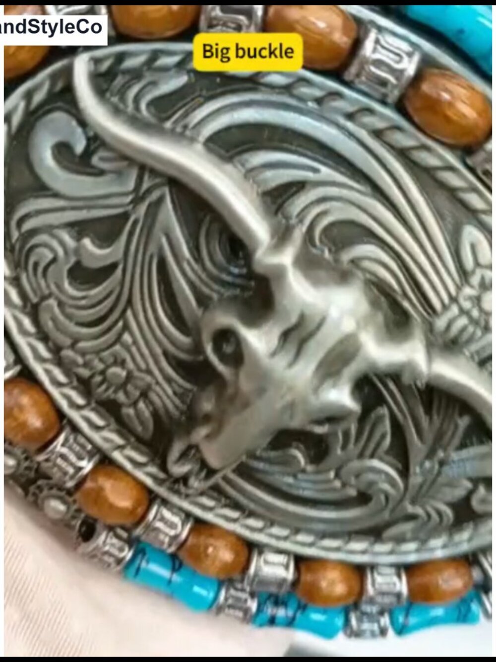 Western Cowboy Belt PU Leather Floral Longhorn Buckle Waist 25-38 - Picture 6 of 6